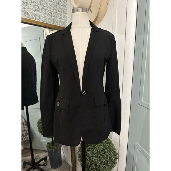 Burberry Jackets & Blazers - Burberry Womens Black Solid Blazer Jacket Size 6 Italy